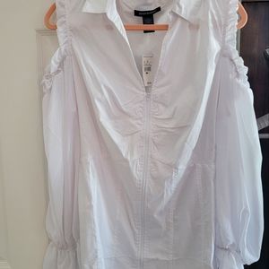 Ashley Stewart cut out shoulder zip front top